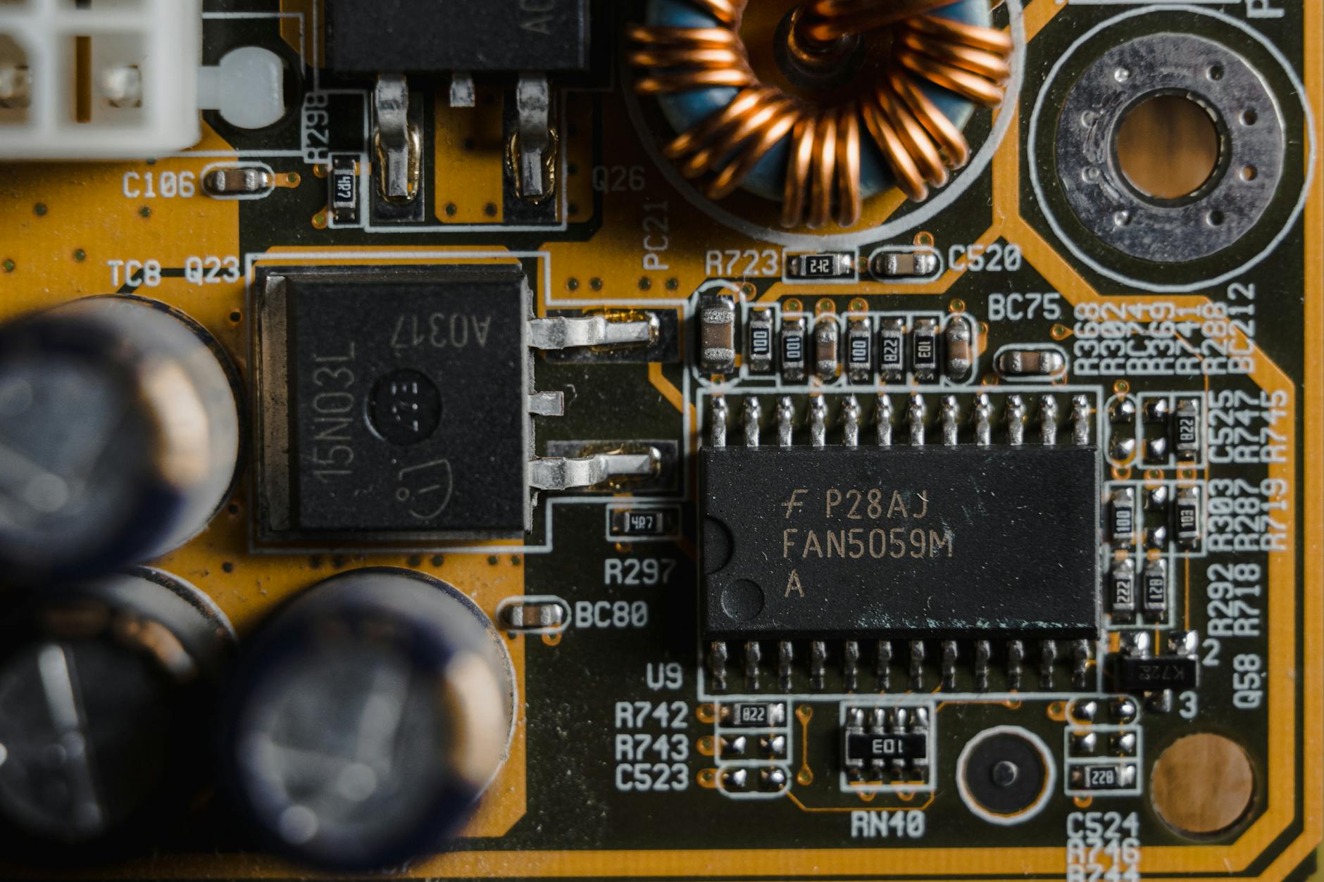 motherboard in close up photography